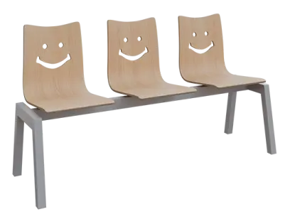 SMILE 3, dřevěná lavice do čekárny, 3-sedák, dub bělený, kostra stříbrná